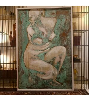 Olio su rame ossidato Venere al bagno opera di Alessandro La Motta