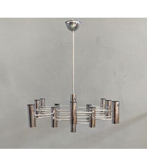 Lampadario 12 luci di Gaetano Sciolari, anni '70