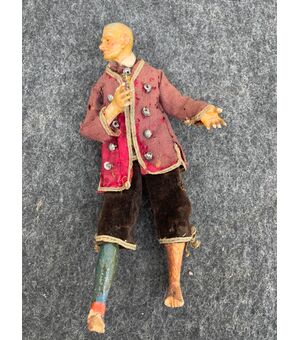 Statuina da presepe napoletano,figura maschile .Testa in terracotta con occhi di vetro.