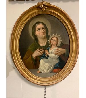 Ancient painting of the XVIII century depicting the Madonna and Sant &#39;Anna. Roman school XVIII century     