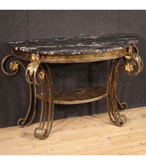 Console in ferro battuto e piano in marmo anni 70'