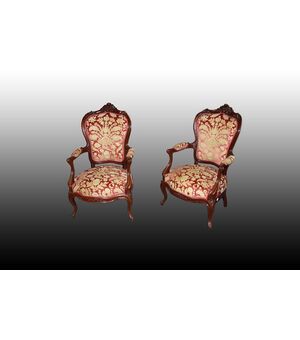 Coppia di poltrone Luigi Filippo con braccioli del 1800 in legno di palissandro