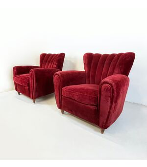 Coppia di poltrone 1940 - velluto bordeaux
