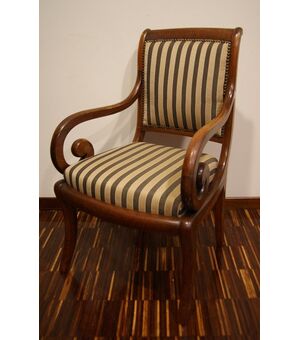 Bellissima poltrona francese in mogano del 1800 stile Direttorio con tessuto a fasce