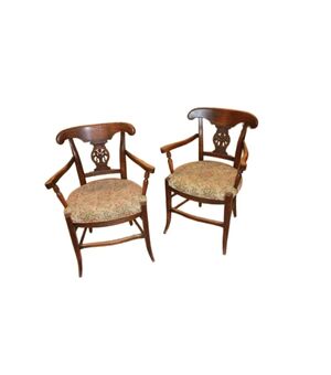 Gruppo di 4 poltrone rustiche francesi di fine 1800 in legno di noce