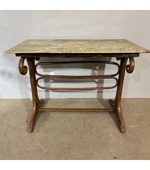 Antico tavolo Thonet art decò 1940 legno faggio curvato e onice. Mis 106 x 61 . h 79