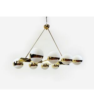 Lampadario a sospensione - ottone e vetro Vintage