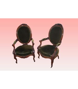 Coppia di poltrone Luigi Filippo di metà 1800 francesi in palissandro