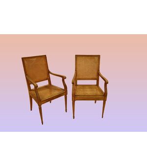 Gruppo di 6 poltroncine impagliate in noce di fine 1800 Francesi