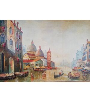 Olio su tela Italiano Raffigurante Scena di Venezia Antonio Molinari 1902 - 1995