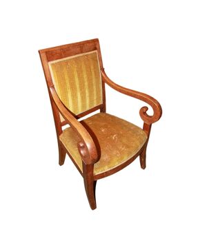 Poltrona francese Stile Direttorio In mogano Con Tessuto A Fasce