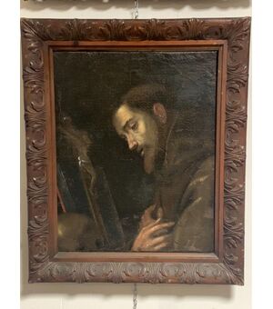 Antico dipinto italiano religioso San Francesco del XVII  secolo- scuola toscana . 