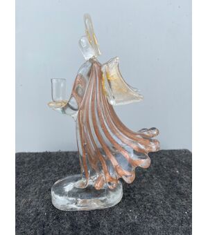 Angel glass candlestick with aventurine and gold inclusions.Aureliano Toso, Murano.     
