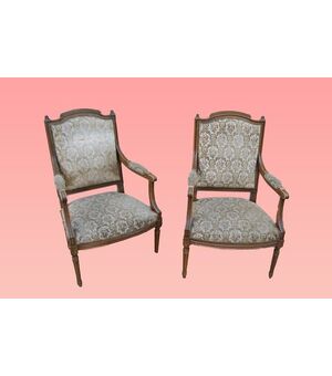 Coppie Poltrone francesi stile Luigi XVI in noce di fine 1800