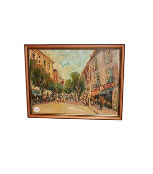 Olio su tela Italiano del 1900 Gaetano Sperati (1908-1975) - Paesaggio di Città