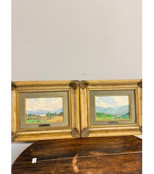 Coppia di dipinti '900 paesaggio francesi firmati Sarinè, 33x27cm