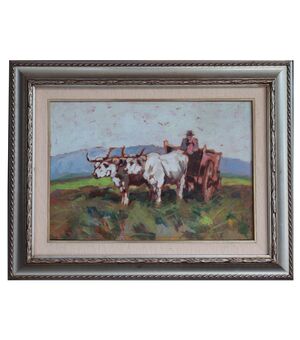 Carlo Domenici - (Livorno 1897 - 1981) Carro con buoi