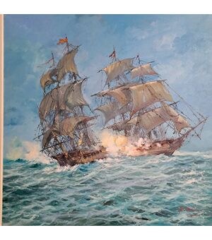 Norberto Martini, Battaglia in alto mare, olio su tela