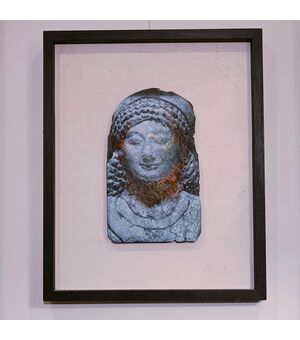 Olio su ardesia volto mitologico greco di Kore -Alessandro La Motta