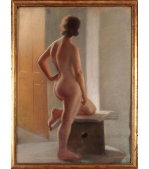 Pastello su cartone nudo femminile di inizio 1900 con cornice dorata