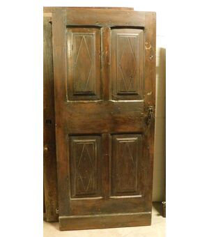 pti686 - porta in noce con pannelli losangati, epoca '700, provenienza Piemonte, misura cm l 87 x h 194