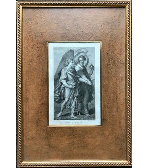 Engraving Tobias and the Angel 19th century Palazzo Pitti     
