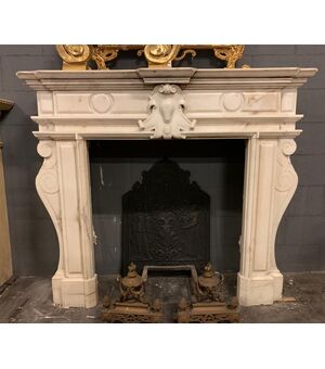 chm681 - fireplace in white Carrara marble, 19th century, cm l 145 xh 124     