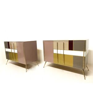 Credenza Vintage 1970 - vetro colorato e ottone