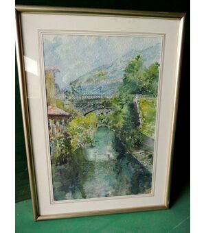 Acquarello con paesaggio cm 38 x 56