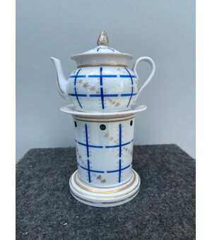 Veilleuse porcelain tea pot decorated with geometric and floral motifs.France     