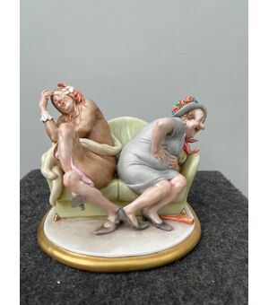 Polychrome porcelain sculpture depicting characters dressed up for the carnival.Giuseppe Cappe &#39;.     