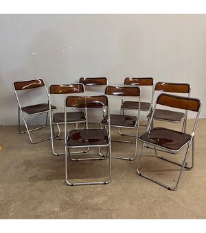 Gruppo 6 sedie pieghevoli design anni 70 . Metallo e plexiglass fumè . modernariato.