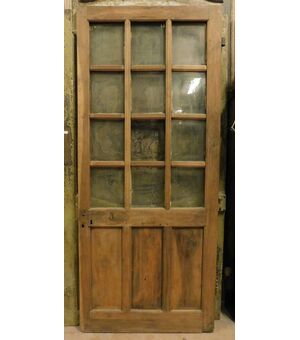  pte132 - porta in legno con vetri, epoca '7/'800, cm l 90 x h 212 