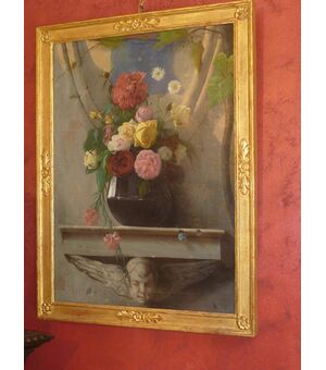 Oil on canvas painting Vase of Flowers. end 800