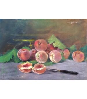 "T. Fages" - Pastello su carta "Pesche" - Francia inizio XX sec.