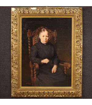 Dipinto belga ritratto di signora datato 1920