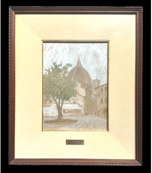 Dipinto pastelli,matita e biacca su carta raffigurante la cattedrale di Santa Maria del Fiore a Firenze.Giovanni Secchi.