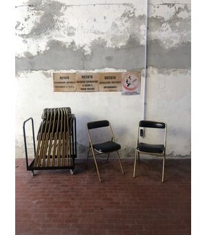 Set di 10 sedie vintage apribili, da cinema o teatro con carrello originale