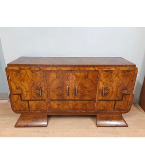 Piccola credenza art deco in radica di noce e palissandro originale anno 1930