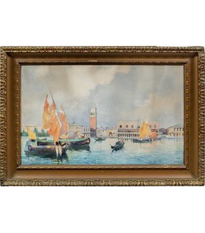 Gino Scalatelli (Venezia 1870 - Venezia 1920) - Venezia, veduta del bacino di S. Marco.