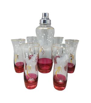1960s Stunning Cocktail Shaker Set with Six Glasses. Made in Italy