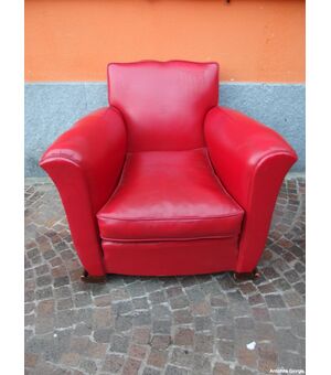 POLTRONA IN PELLE ROSSA VINTAGE MODELLO CLUB EPOCA 900 cm L 85xP85xH75