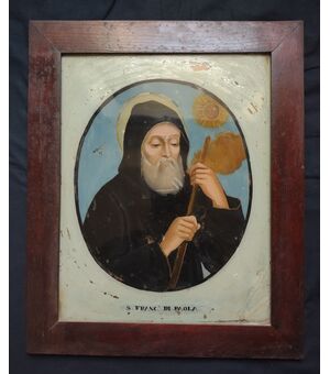 Dipinto su vetro rappresentante San Francesco di Paola epoca XVIII secolo