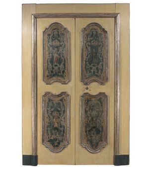 Importante porta napoletana dipinta a 2 ante con telaio secolo XVII