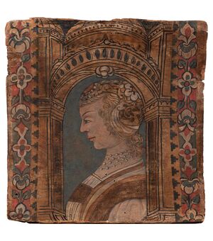 Profilo di nobildonna, tempera su tavola Cremona XVI secolo