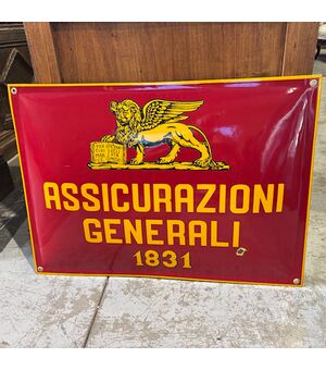 Antica insegna bombata Generali Assicurazioni smaltata. Mis 70 x cm 50