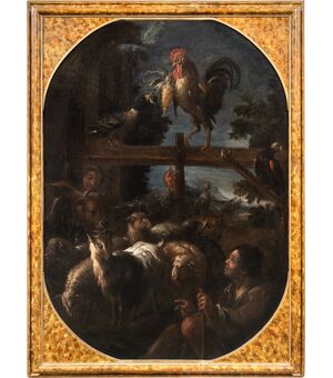 Felice Boselli (Piacenza 1650 - Parma 1732) - Pastore con gregge e selvaggina.