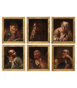 Giambattista Piazzetta (Venezia 1683 - Venezia 1754) cerchia di - Sei apostoli a mezzobusto.