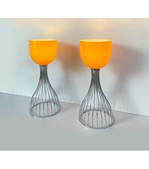 Coppia lampade da tavolo giallo-arancio, 1990