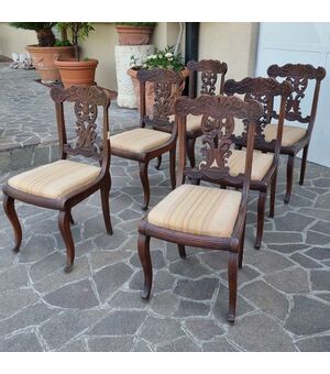 SET COMPLETO DI 6 SEDIE IN NOCE DELL’800